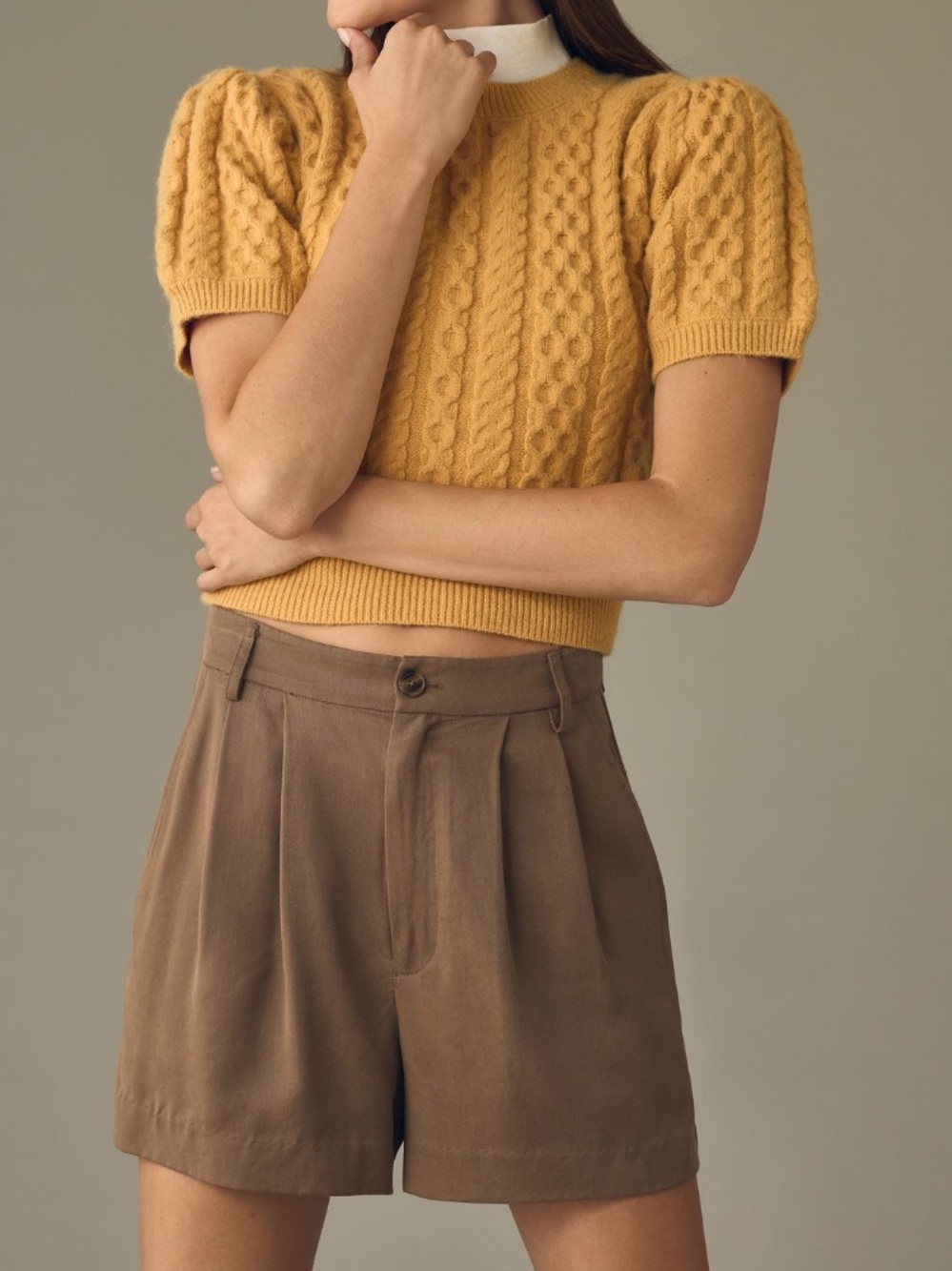 Reformation High-Waist Mushroom Brown Tailored Mason Shorts